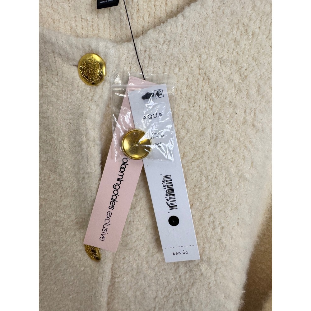 AQUA Boucle Knit Cropped Cardigan Gold Button Pockets Cream Size L‎ - Picture 6 of 9